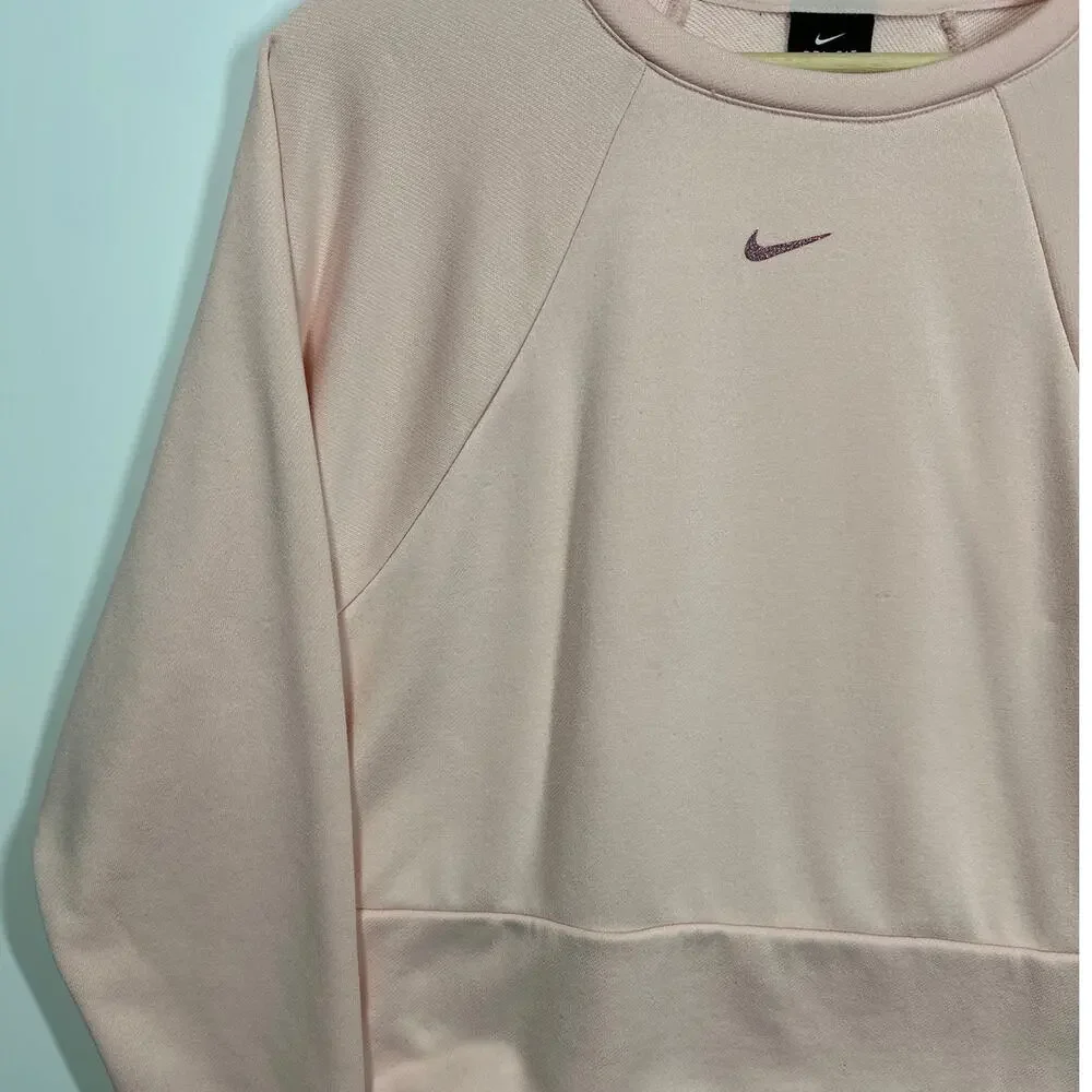 Nike Women's Center Swoosh Crop Crew Neck Sweatshirt Long Sleeves Pink Size M